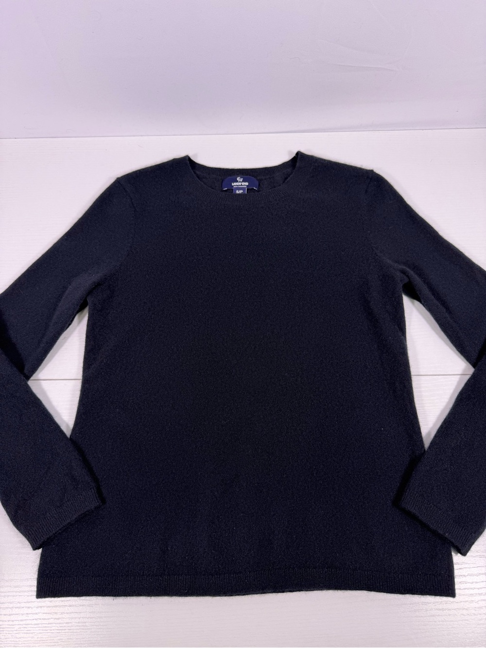 Lands’ End 100% Cashmere Black Crewneck Sweater Quiet Luxury Size Small